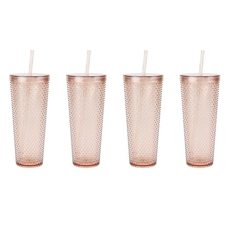 Kittenish by Jessie James Decker 4-Piece 26-Ounce Acrylic Textured Tumbler Set, Translucent Mauve