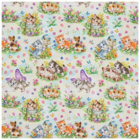 Kittens Butterflies Cotton Calico Fabric
