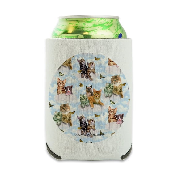 Kittens Cats and Butteflies Pattern Can Cooler - Drink Sleeve Hugger Collapsible Insulator - Beverage Insulated Holder