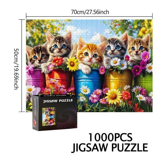 Kittens, Flower Pots 500pcs/1000pcs Jigsaw Puzzle Game-Gifts-Family Interactive Game-Puzzle DIY-Home Decoration-Brain Challenge