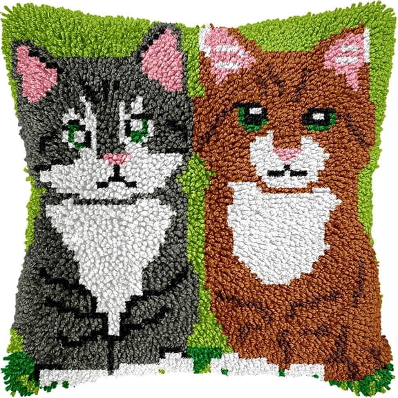 Kittens Latch Hook Kits Pillow kits Cushion Throw Pillow Embroidery Craft Kits For Beginner DIY Kits of Handmade Pillowcase with Printed Canvas Home Decor 43x43cm (g93)