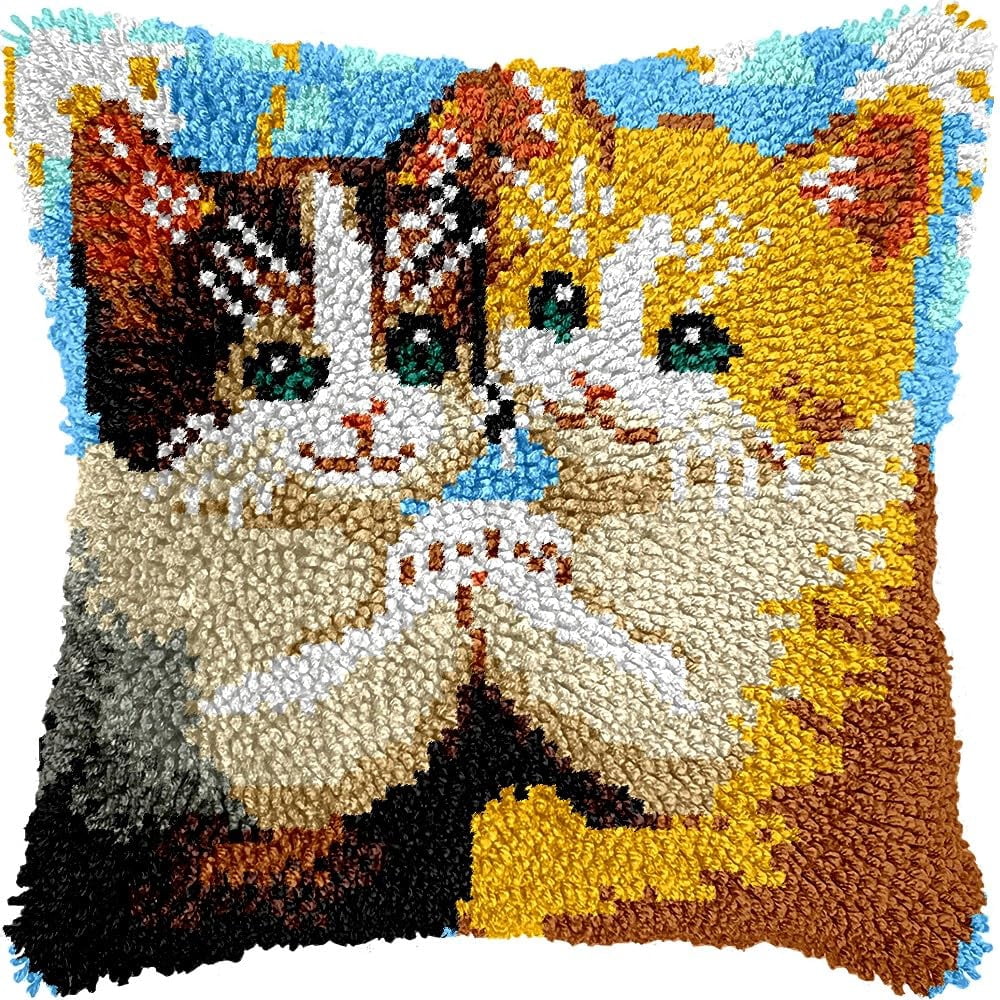 Kittens Latch Hook Kits Pillow kits Cushion Throw Pillow Embroidery Craft Kits DIY Kits of DIY Hooking Pillowcase Cover Supplier with Color Printed Canvas 43x43cm (214)