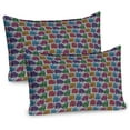 thumbnail image 1 of Kittens Pillow Sham Set of 2, Funny Ornamental Cat in Floral and Strokes Colorful Theme, Quality Microfiber Bedding Item for All Seasons, 26" x 20", Pale Grey Multicolor, by Ambesonne, 1 of 3