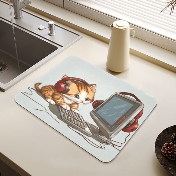 Kittens Play Computer Drying Mat Diatomaceous Earth Super Absorbent Non-slip Rubber Sole Heat Resistant 230 Degrees Fahrenheit 19.715.7in