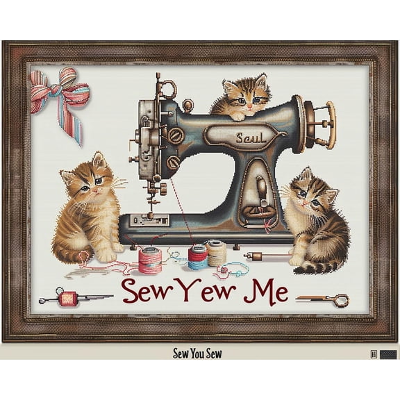 Kittens on Sewing Machine DIY 11CT Stamped Cross Stitch Kits for Beginners Easy Needlepoint Embroidery Counted Cross Stitch Art Craft for Wall Decoration 12x16inch(3)