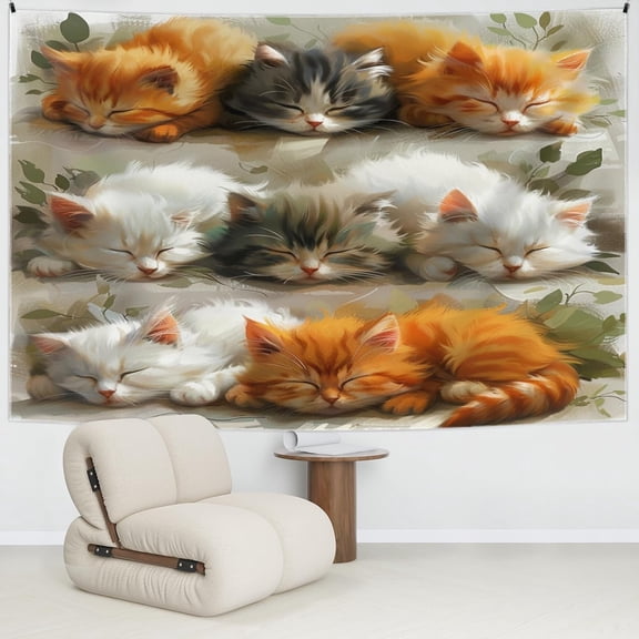 Kittens Sleeping Together Tapestry Hanging Art Decor for Bedroom Cute Tapestries Aesthetic Wall Blanket Hung for Bedroom Dorm Living Room Multicolor 30" X 40" Gifts Ready Wall-Carpet With Hooks
