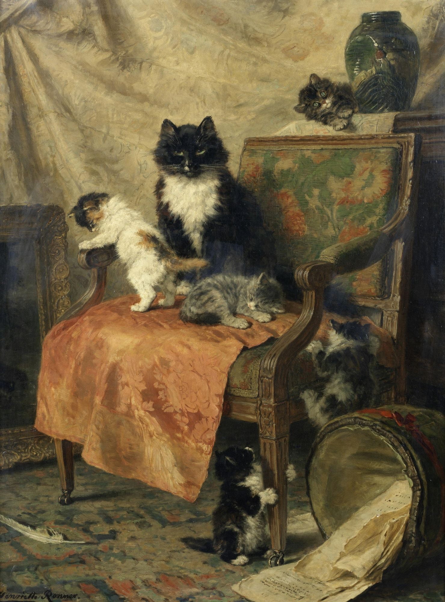Kittens at play Canvas Art - Henriette Ronner-Knip (18 x 24)