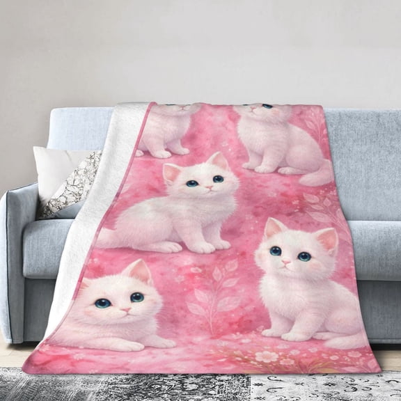 Kittens cat Blanket Gift for Animal Lovers Kittens on Pink Background Spring Home Decor 50x40