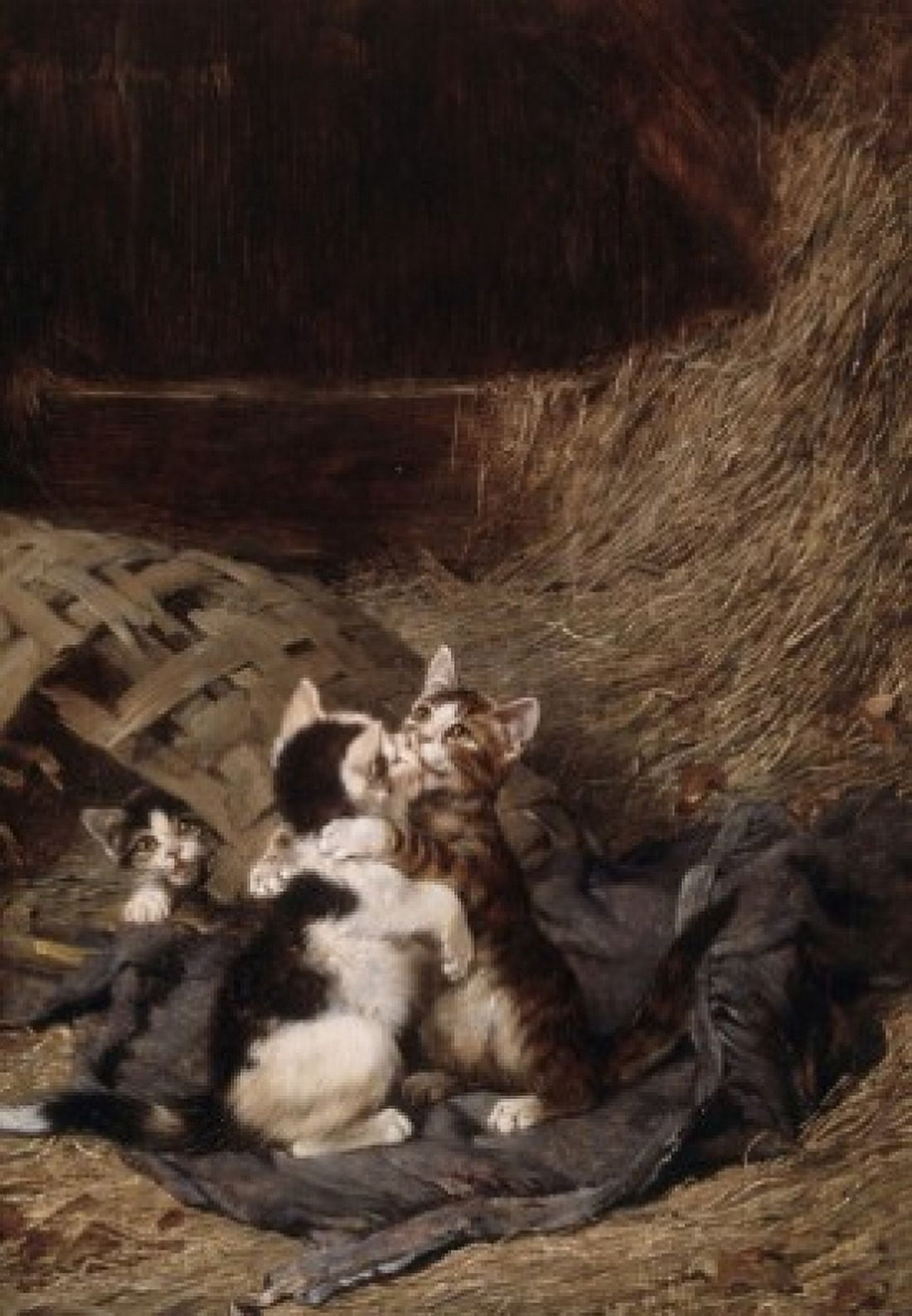 Kittens in the Hay Julius Adam the Elder (1826-1874 German) Canvas Art - Julius Adam (18 x 24)