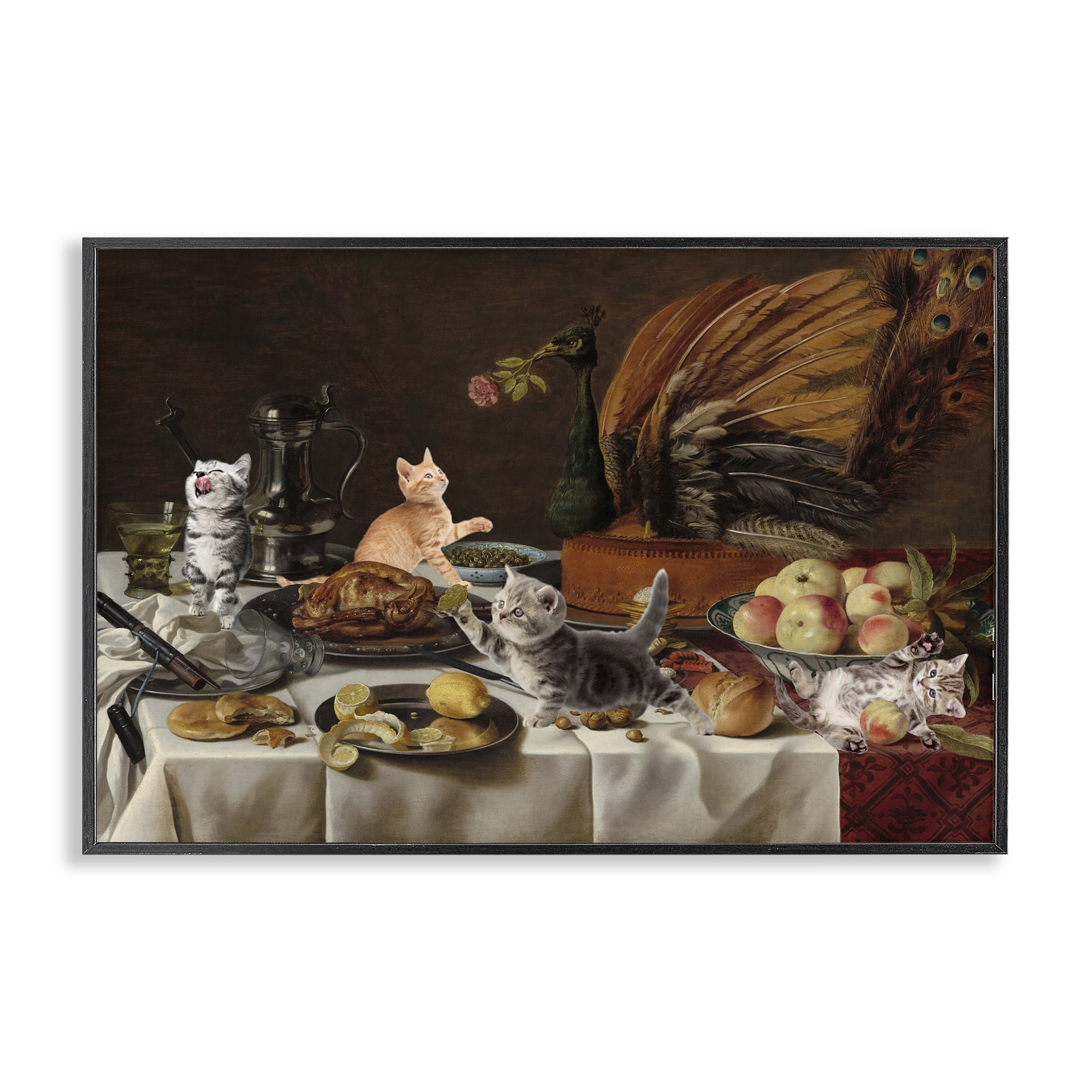 Kittens on Still Life Feast Black Framed Giclee Art, design by Masters Redux