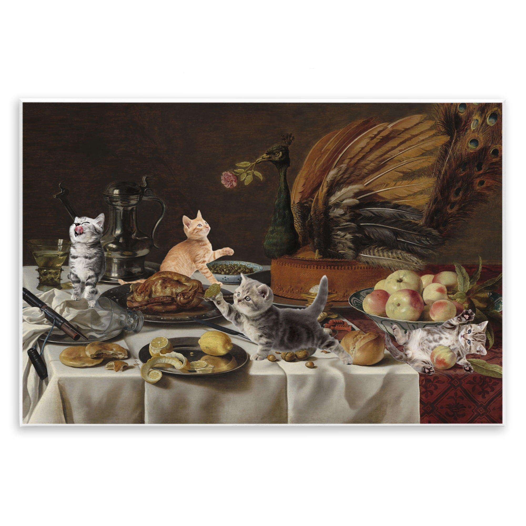 Kittens on Still Life Feast Wall Plaque Art, design by Masters Redux
