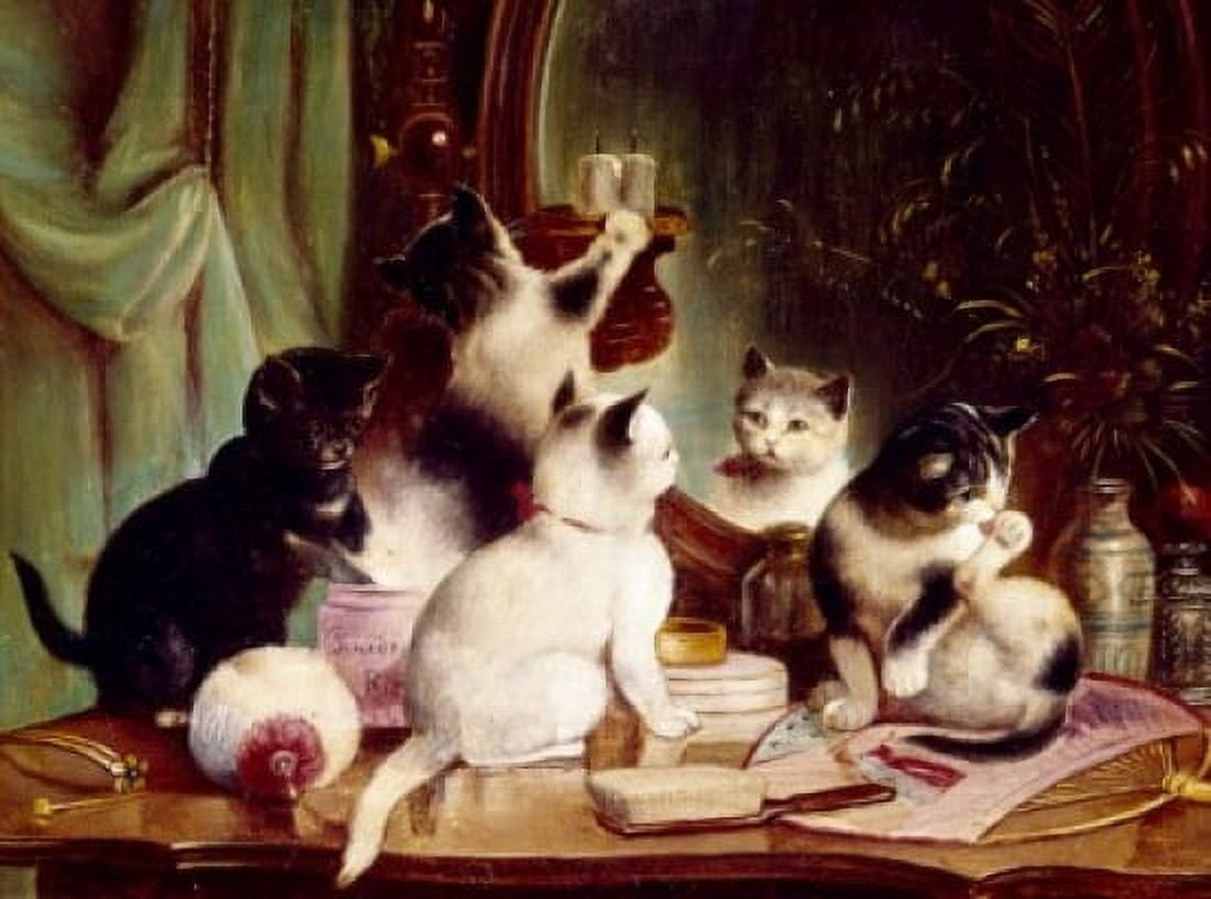 Kittens on the Vanity Table Hartung J (20th CGerman) Canvas Art - J Hartung (18 x 24)