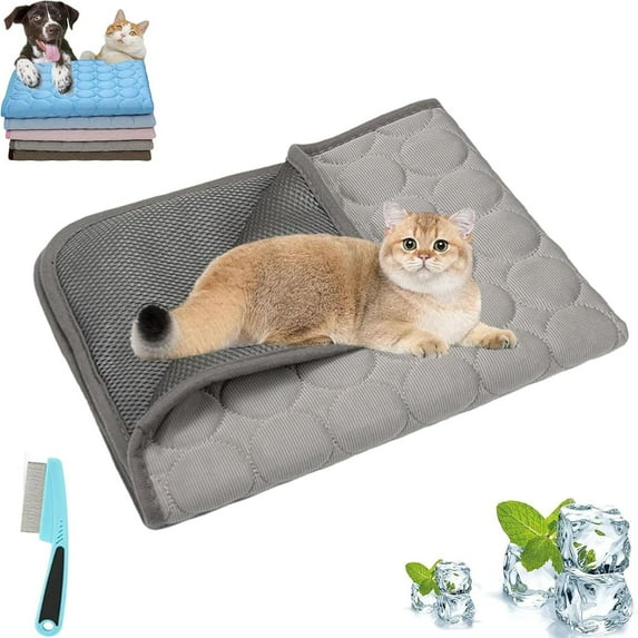 Kittra Cooling Mat for Cats, Comfortable and Breathable Cooling Bed for Cats, 3 Layer System Instant Cool, for Small Dogs and Cats (Gray,M(25 * 20in))
