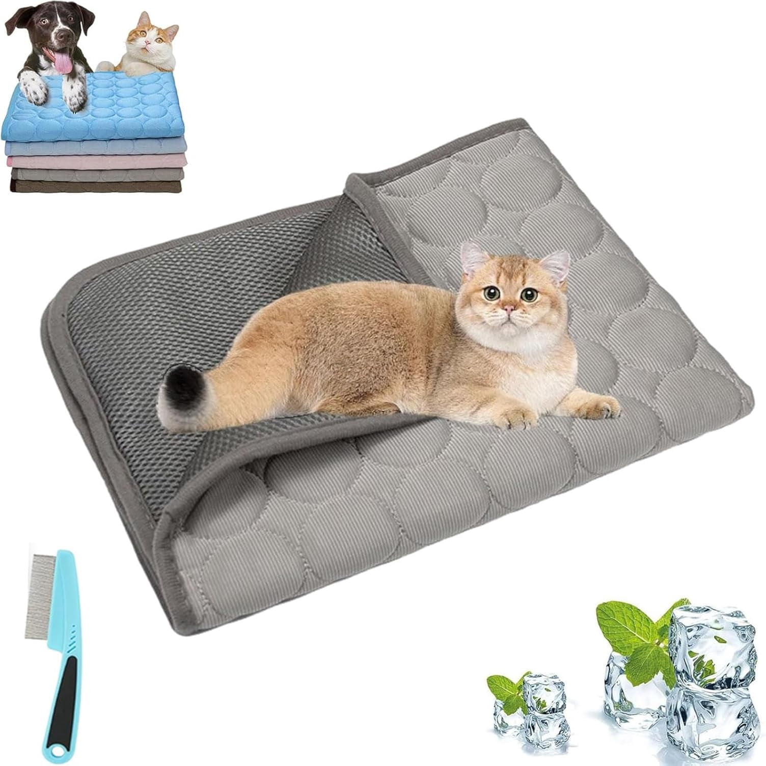 Kittra Cooling Mat for Cats, Comfortable and Breathable Cooling Bed for Cats, 3 Layer System Instant Cool, for Small Dogs and Cats (Gray,XL(40 * 30in))