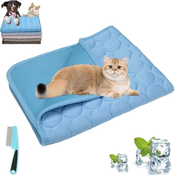 Kittra Cooling Mat for Cats, Comfortable and Breathable Cooling Bed for Cats, 3 Layer System Instant Cool, for Small Dogs and Cats (Light Blue,XL(40 * 30in))