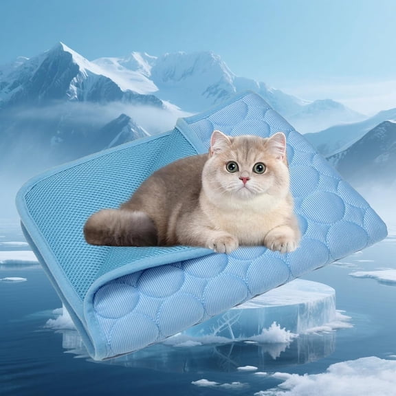 Cooling Mat for Cats, Cool and Healthy Cooling Bed for Cats, Washable Ice Silk Self Cool Pad, 3 Layer System Instant Cool Non Slip Pad, for Crate, Bed (Blue,L(28*22in))