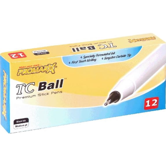 Countig Stick Promarx TC Ball Premium Stick Pens, Medium Point, 1.0 mm, Black Ink, 12 ...