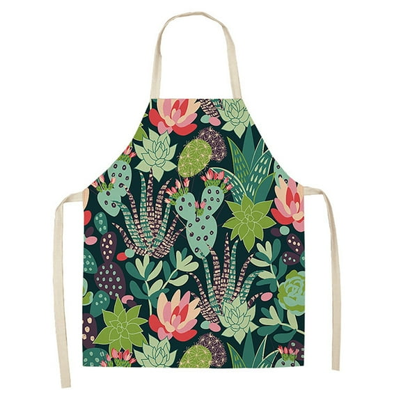 Kittvzx kitchen lady apron Small Fresh Cactus Printed Apron Green Plant Printed Apron Home Cleaning Parent Child Apron Waterproof And Oil Proof Coverall