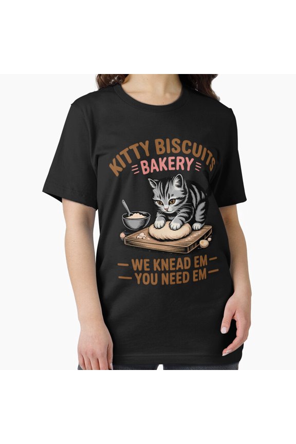 Kitty Biscuits Bakery Funny Cat Pun Baking Art Unisex T-Shirt, up to size 5XL