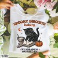 thumbnail image 1 of Kitty Biscuits Sweatshirt Spooky Season Sweater Black Cat Halloween Fall Pullover ,White Color,Size 3XL, 1 of 5