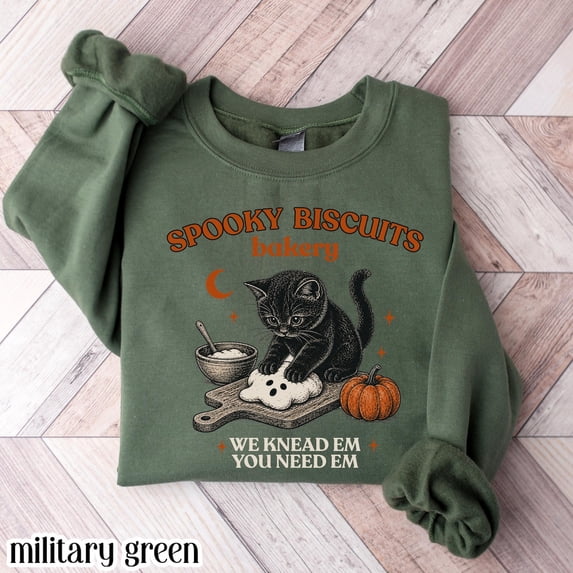 Kitty Biscuits Sweatshirt Spooky Season Sweater Black Cat Halloween Fall Pullover