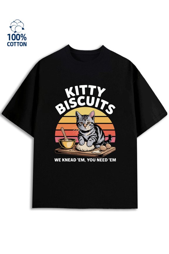 Kitty Biscuits Tee mens 180G 100% Cotton black Vintage Unisex Shirt Graphic tshirts Fashion Unisex Shirt Short Sleeve tshirts Vintage Unisex Shirt Short Sleeve tshirts
