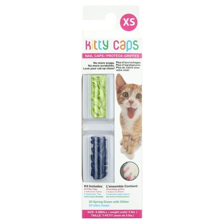 Kitty Caps Cat Nail Caps: Spring Green with Glitter & Ultra Violet, 40 Count, Extra Small
