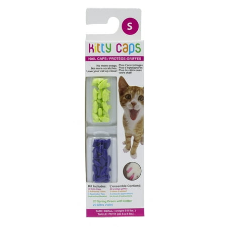 Kitty Caps Nail Caps Claw Covers for Cats , Small (6-8 lbs), Green Glitter, 40 Count