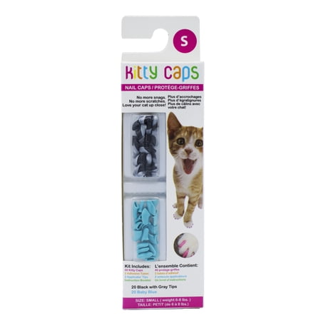Kitty Caps Nail Caps for Cats, Small (6-8 lbs), Black with Gray Tips & Blue