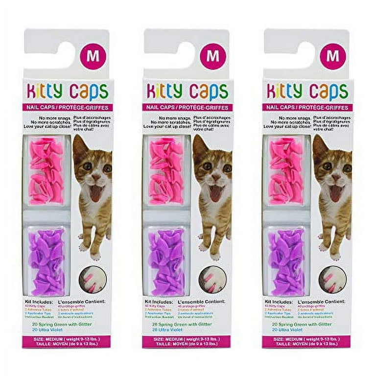 Kitty Caps Nail Caps for Cats Hot Purple Hot Pink Medium 40 Count 3 Pack Safe Stylish Humane Alternative to Declawing Covers Cat Claws