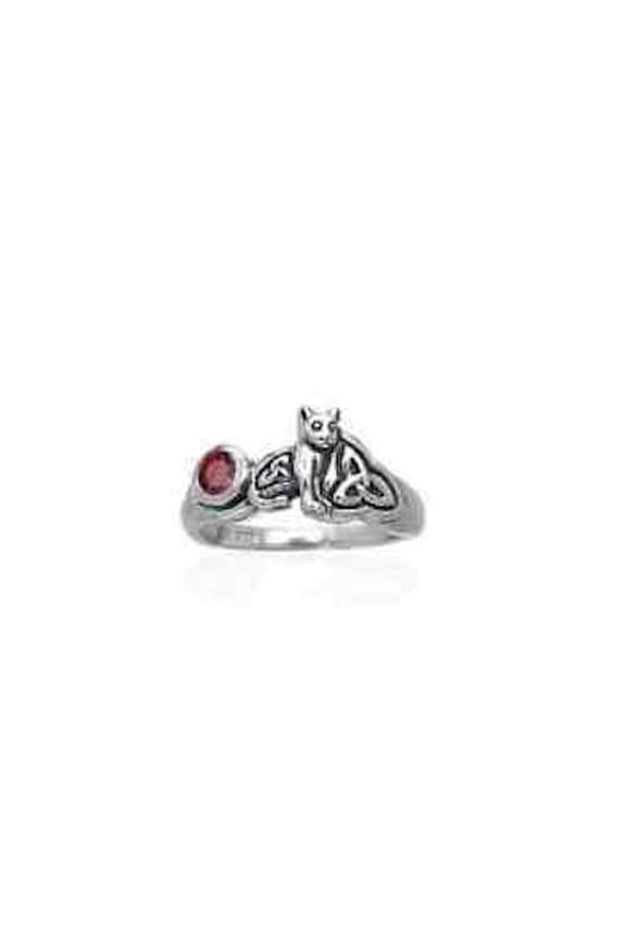 Kitty Cat 925 Sterling Silver Ring Animal Spirit Celtic Jewelry Genuine Garnet