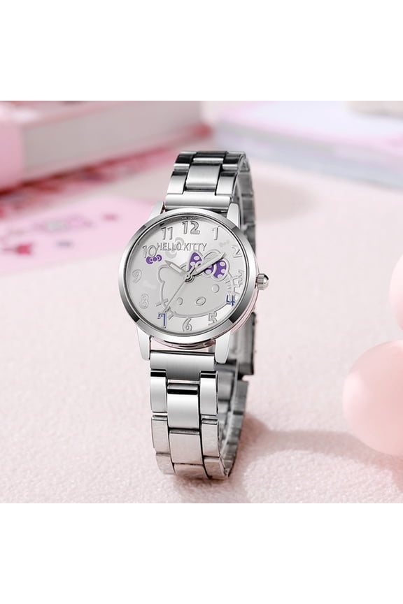 Kitty Cat Cartoon Electric Watch Steel Band Water-proof Quartz Wristwatch