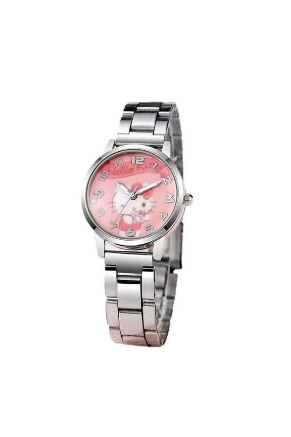 Kitty Cat Cartoon Electric Watch Steel Band Water-proof Quartz Wristwatch