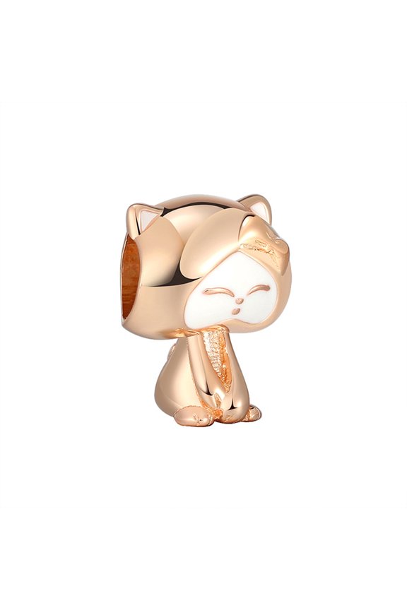 Kitty Cat Charm European Bead Rose Gold Plated Sterling Silver Ginger Lyne Collection