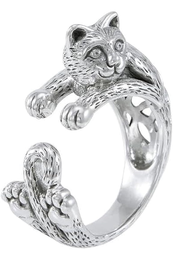 Kitty Cat Companion 925 Sterling Silver Wrap Ring Animal Jewelry (Size:7;)