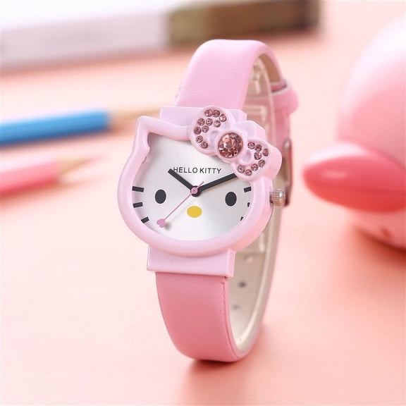 Kitty Cat Electronic Watch Stainless Steel Band & Leather Band Cartoon Quartz Watch KT Cat Bracelet Gift Box Packing