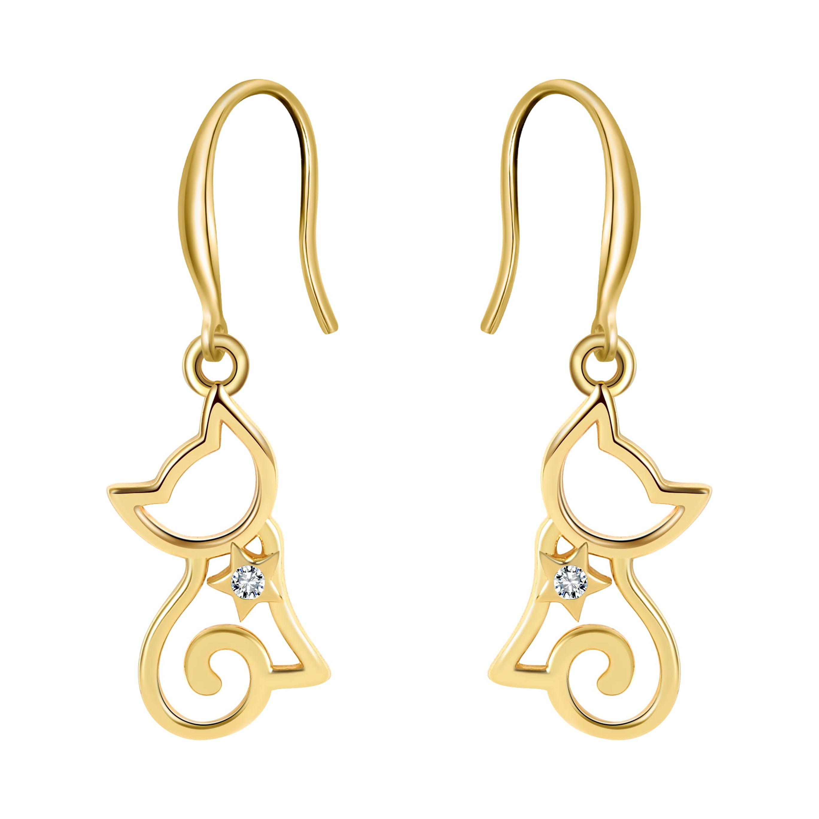 Kitty Cat Hook Dangle Earrings for Women Sterling Silver Ginger Lyne Collection