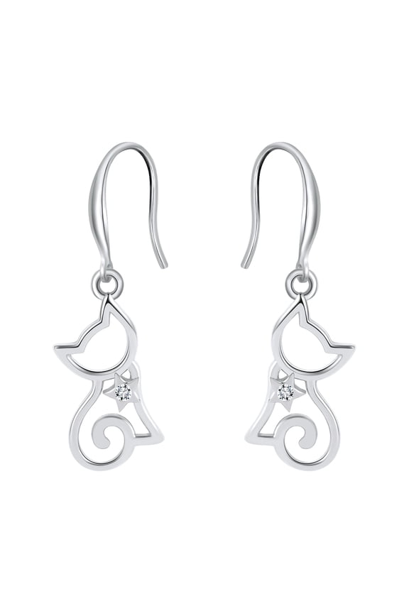 Kitty Cat Hook Dangle Earrings for Women Sterling Silver Ginger Lyne Collection