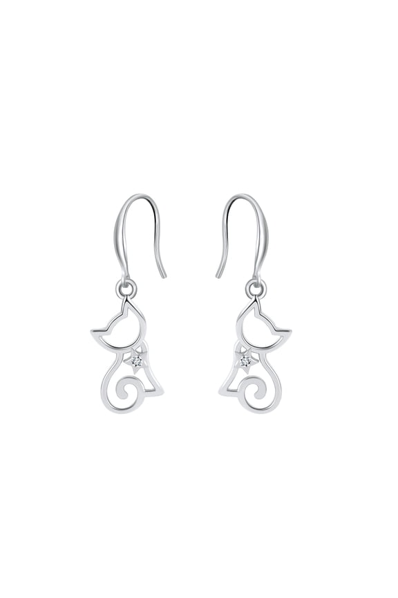 Kitty Cat Hook Dangle Earrings for Women Sterling Silver Ginger Lyne Collection