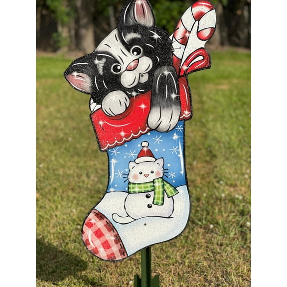 Kitty Cat In Christmas Stocking Outdoor Decoration