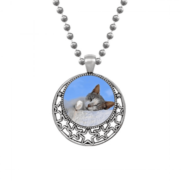 Kitty Cat Pet Relax Sleep Animal Adorable Necklaces Pendant Retro Moon Stars Jewelry