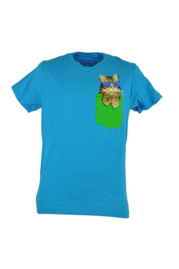 Kitty Cat Pocket Sunglasses Cute Novelty Skater Tshirt Tee Blue 2XL