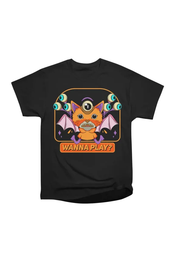 Kitty Cat Spooky Monster Want to Play T-Shirt Tee Gift For Him Merch For Her Apparel For F