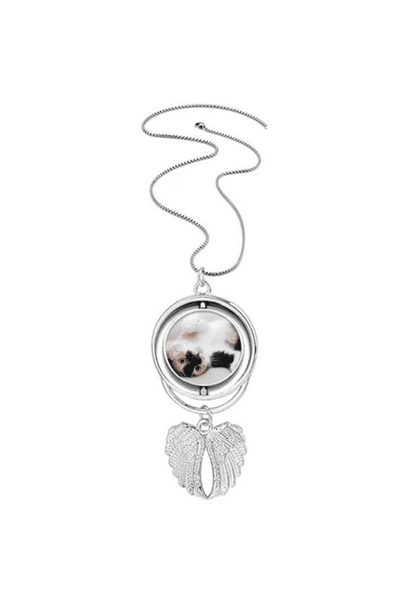 Kitty Cat Stripes Relax Sleep Animal Pendant Angel Wings Rotating Necklace Jewelry