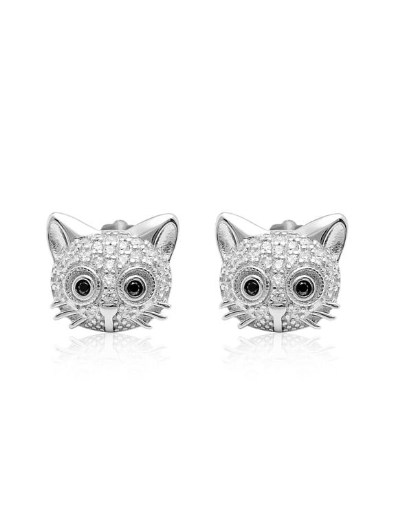 Kitty Cat Stud Earrings for Women CZ Sterling Silver Ginger Lyne Collection