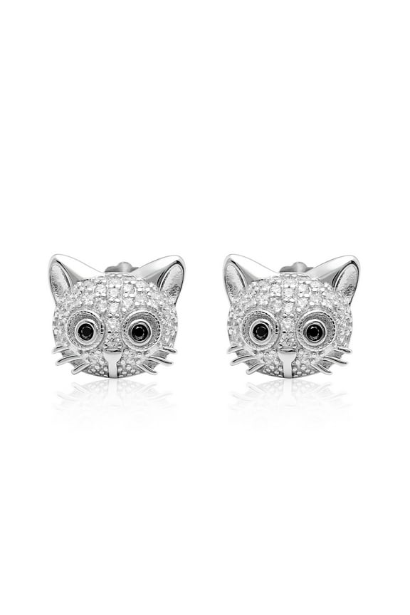 Kitty Cat Stud Earrings for Women CZ Sterling Silver Ginger Lyne Collection