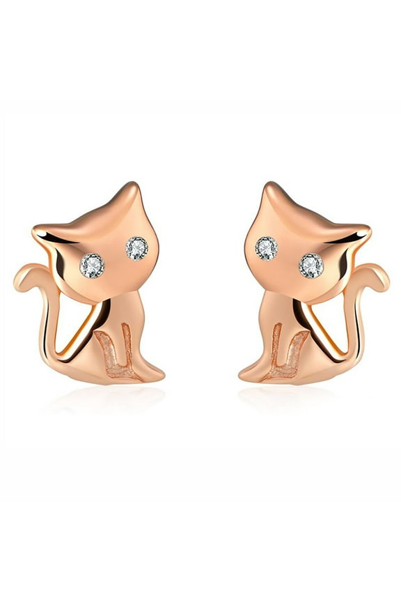Kitty Cat Stud Earrings for Women Sterling Silver Cubic Zirconia Ginger Lyne Collection