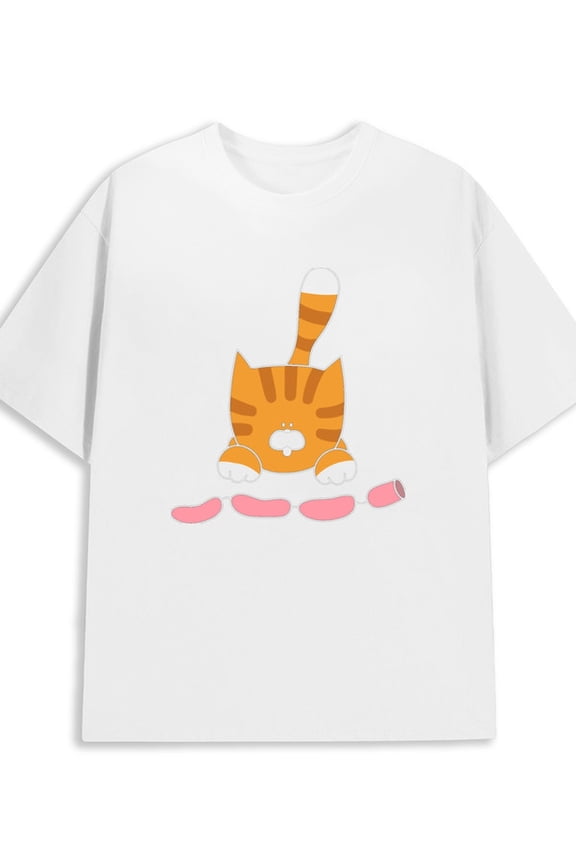 Kitty Cat T-Shirt 180G 100% Cotton 180G 100% Cotton men's short pack high quality white Funny Unisex Shirt Crewneck tshirts Unique Design Unisex Shirt Short Sleeve tshirts Halloween gifts