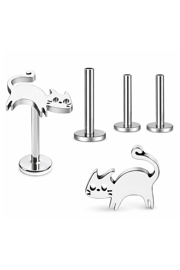 Kitty Cat Titanium Flat Back Stud Earrings Stud Body Piercings by Ginger Lyne 2 Sets Post 6mm 8mm