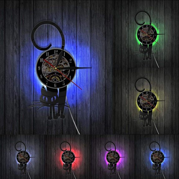 Kitty Cat Vinyl Record Wall Art Modern Wall Clock Kitten Retro Handmade Hanging Timepieces Clock Watch Home Decor Cat Lover Gift